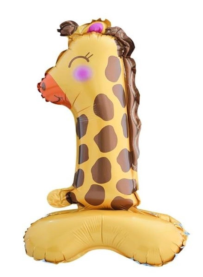 Atpata Funky 1st Birthday Self Standing Giraffe Theme Number 1 Foil Balloon with Palm Tree & Jungle Animal Happy Birthday Balloons - Party Decoration Set for Baby Boys & Girls - Image 2
